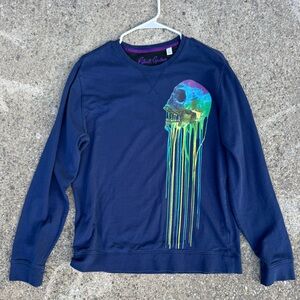 Clean Robert Graham Dripping Skull Navy Sweatshirt with Neon Accents Size M